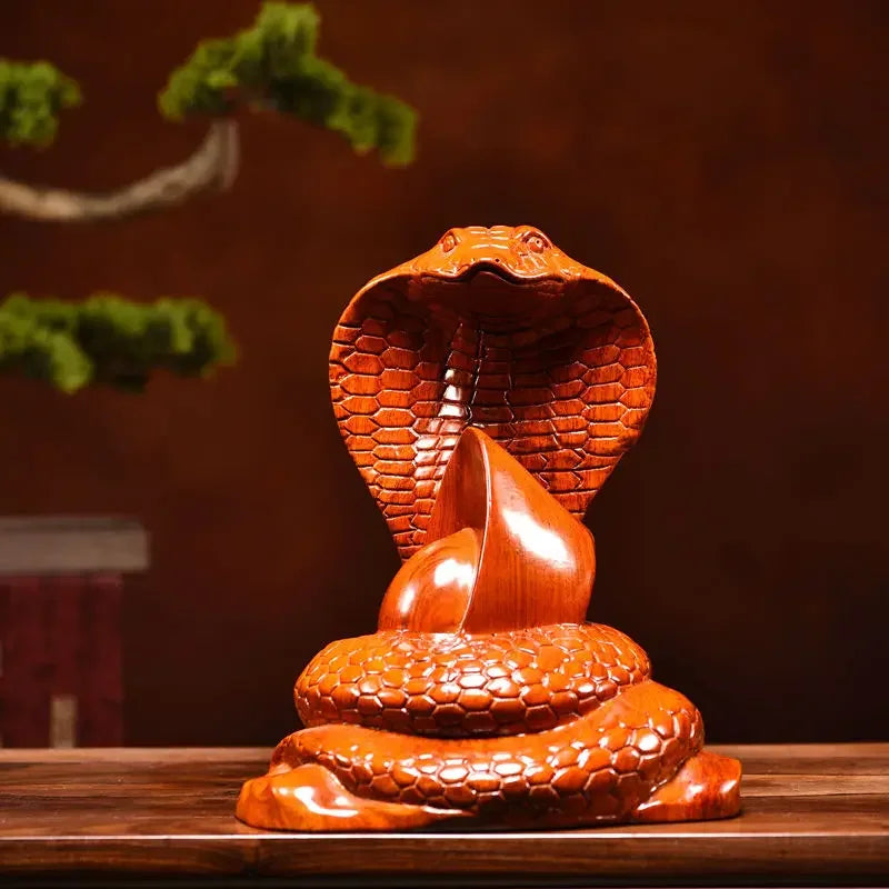 Rosewood Snake Ornament 12 Zodiac Solid Wood Cobra Mascot Ornament Home Fortune Decorative Arts and Crafts Oasis Select rosewood Height 30cm