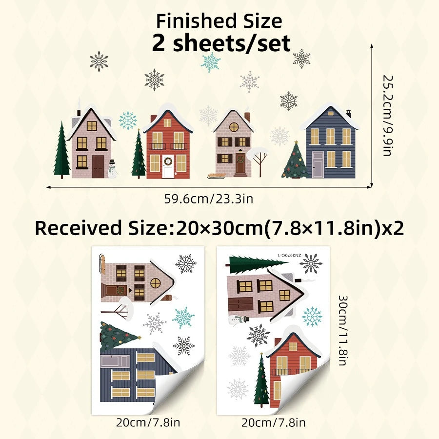 Cartoon Snowflake Small House Window Sticker Self-adhesive Wall Sticker Double-sided Visible Glass Decorative Sticker Oasis Select 2sheets