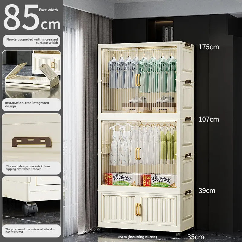 55-85 Children's simple wardrobe, clothes storage cabinet, multi-layer installation-free household snack locker, foldable Oasis Select 85CM G