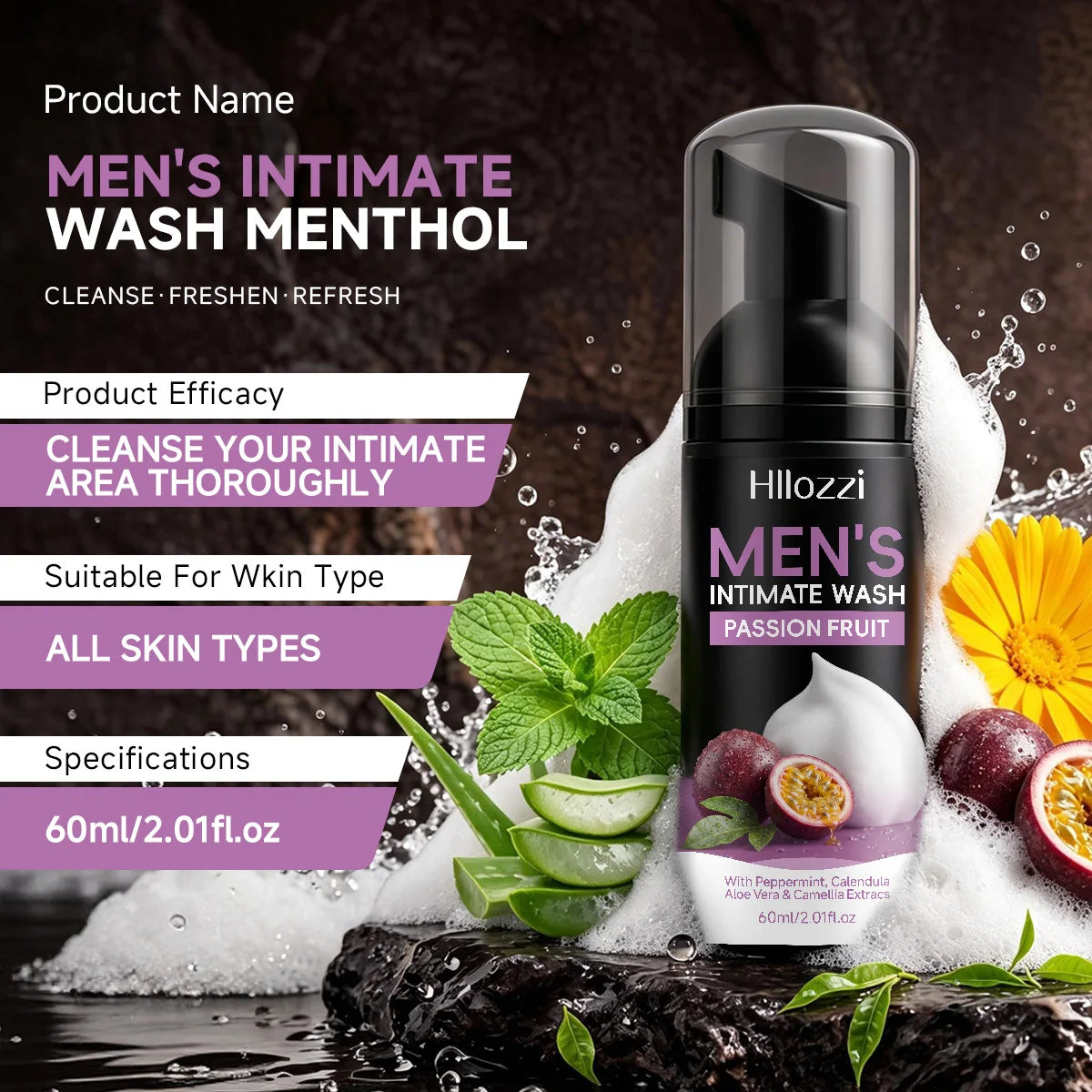 MEN'S INTIMATE WASH PASSION FRUIT，Long-lasting deodorizing men's wash foam, gentle cleanses and moisturizes, men's personal care Oasis Select