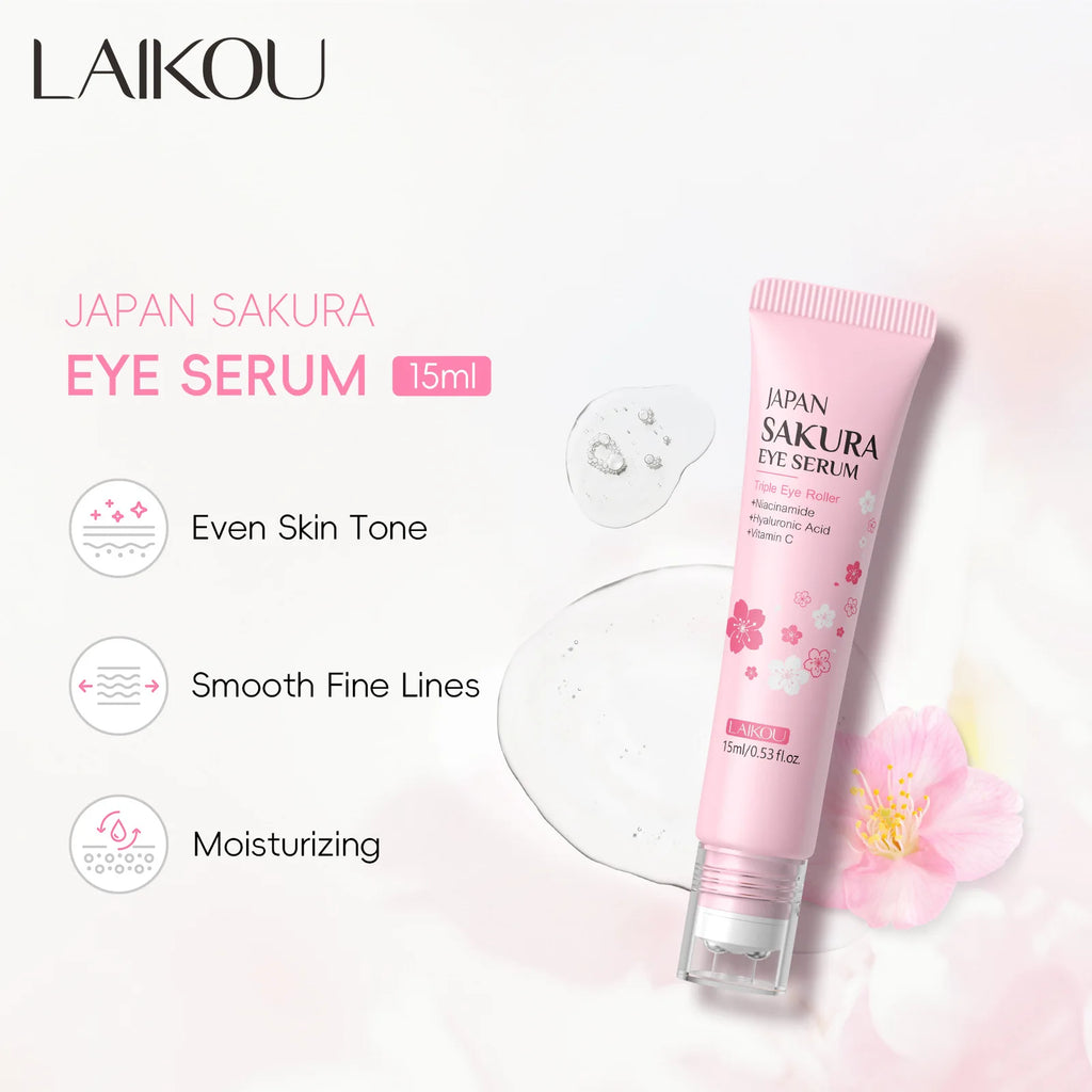 LAIKOU Sakura Anti-Wrinkle Eye Cream – Hyaluronic Acid Roller Eye Serum Cream Oasis Select
