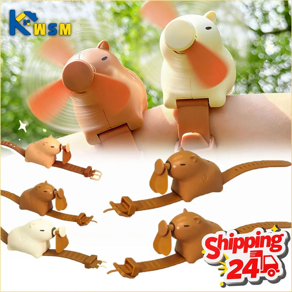 1-10PCS Cute Capybara Wrist Fan Portable Handheld Fan USB Rechargeable Silent Wearable Watch Style Cooling Gadget for Summer Oasis Select
