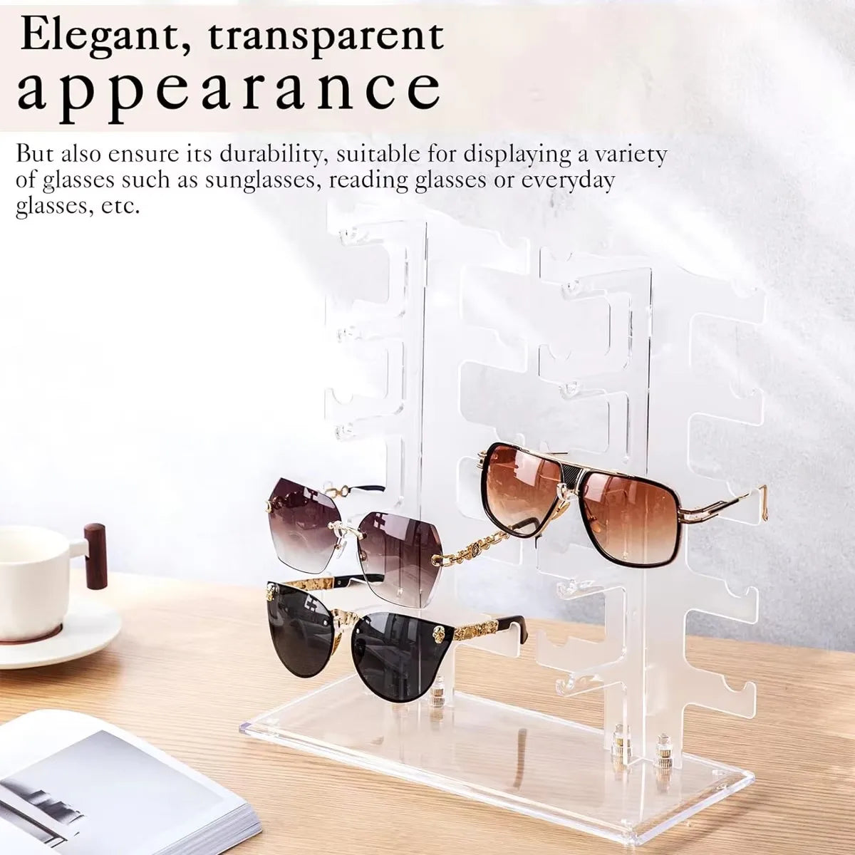 Transparent Acrylic Double 1pc Row Sunglasses Rack | Eyeglasses Display Stand & Storage Organizer Holder for Sunglasses Oasis Select