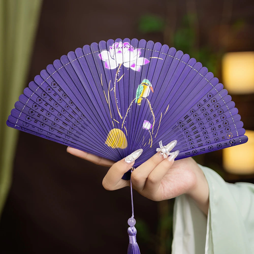 New All-bamboo Dance Fan Portable Summer Folding Fan Classical Film and Television Court Photo Fan Oasis Select 8