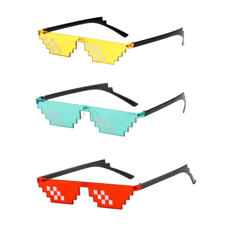 1-6PCS NEW Design Funny Mosaic Sunglasses Thug Life Sun Glasses Pixel Black Retro Gamer Robot Sunglasses Birthday Party Cosplay Oasis Select 3PCS MIX 1