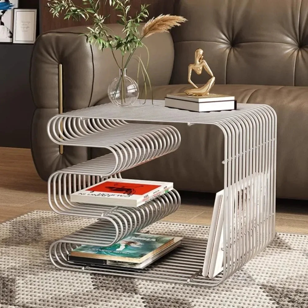 Nordic Metal Coffee Tables with Storage Modern Accent Tables for Sofa Creative Newspaper Display Rack Living Room Coffee Table Oasis Select