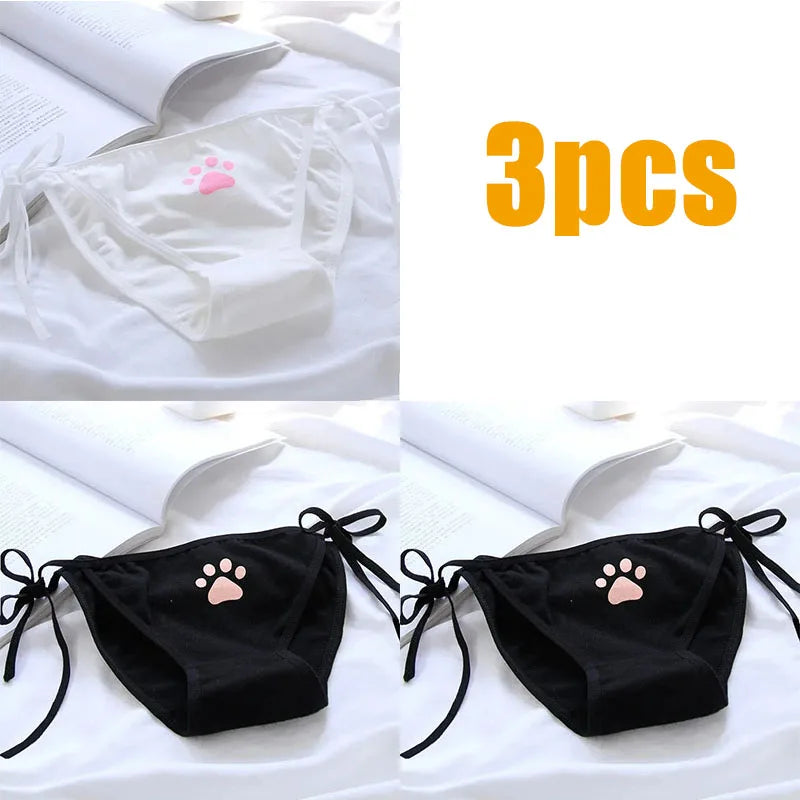 1/3/6pcs Sexy Bandage Lolita Panties Low Waist Lingerie Cute Claw Women's Briefs Low Waist Animation Underwear Oasis Select 3pcs mix 1 One Size As shown