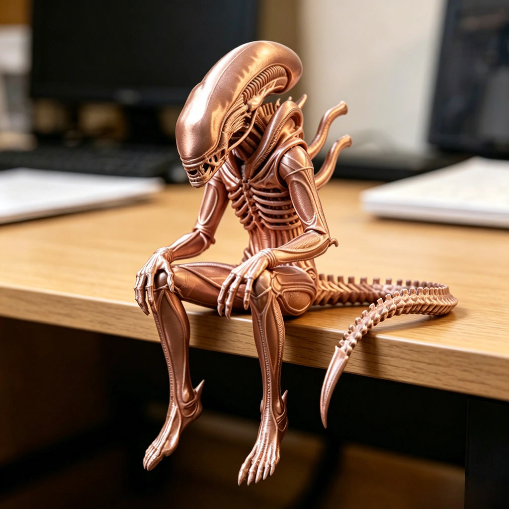 Sci-Fi Horror Alien Monster Sculpture 3D Printed Sitting Figurine Gothic Desktop Ornament Creative Collectible Decoration & Gift Oasis Select Copper 9x9.2x7cm