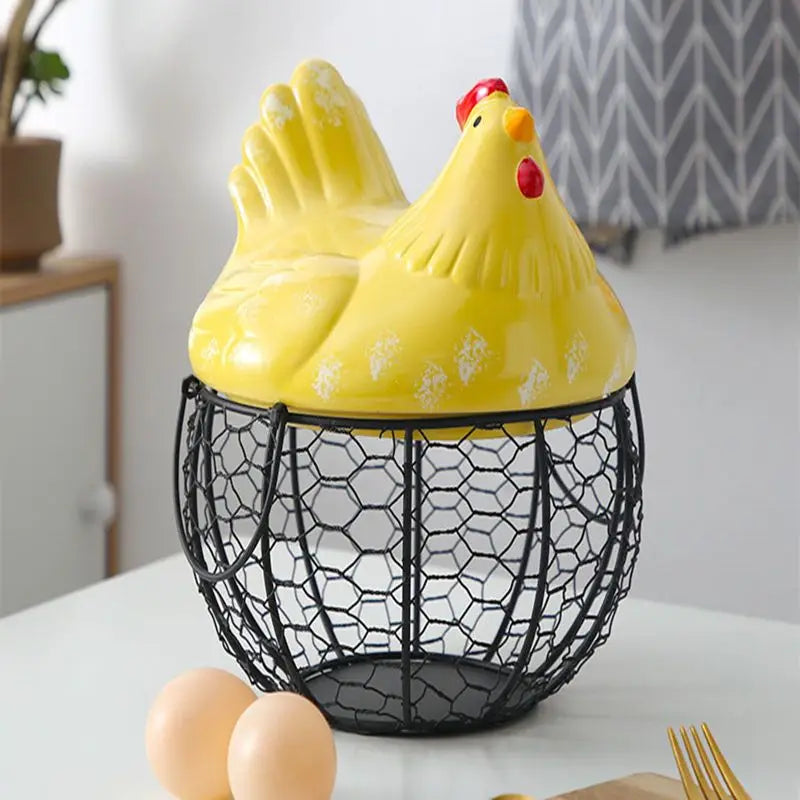Ceramic Egg Baskets Fruit Baskets Sundries Blue Ceramic Kitchen Shelves Creative Storage Iron Woven Baskets Ironwork Storage Oasis Select L yellow