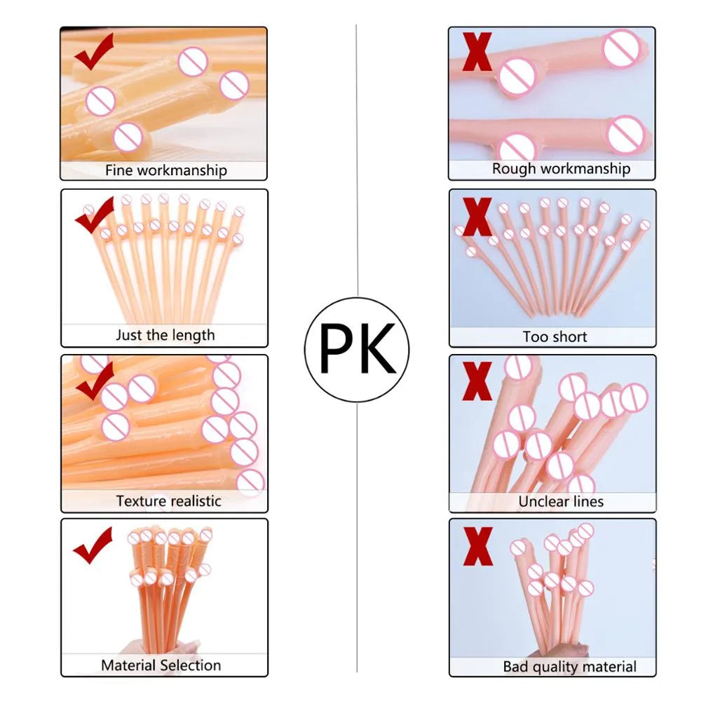10Pcs Bachelorette Party Penis Straws Bridal Shower Hen Night Willy Penis Novelty Nude Straw for Bar Drinking Supplies Oasis Select