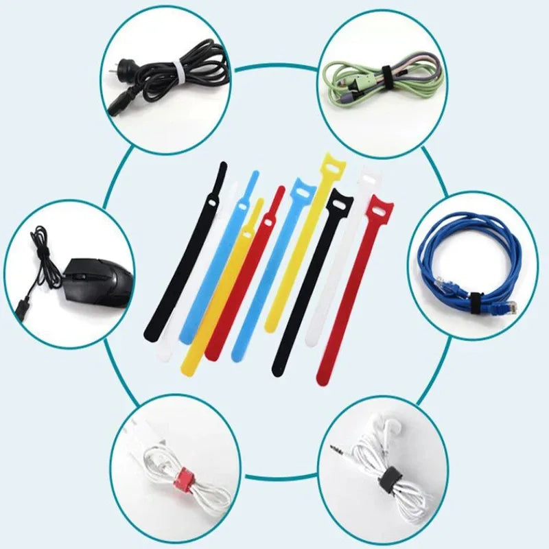 10-100pcs Releasable Cable Ties Wire Organizer Black 15cm Nylon Hook Loop Straps Wrap Zip Bundle Bandage Tie Plastics Fastening Oasis Select