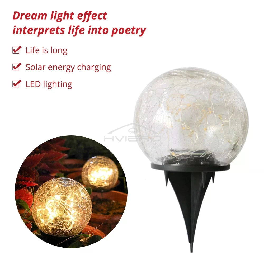 Solar Crackle Glass Ball LED Garden Light | IP65 Waterproof