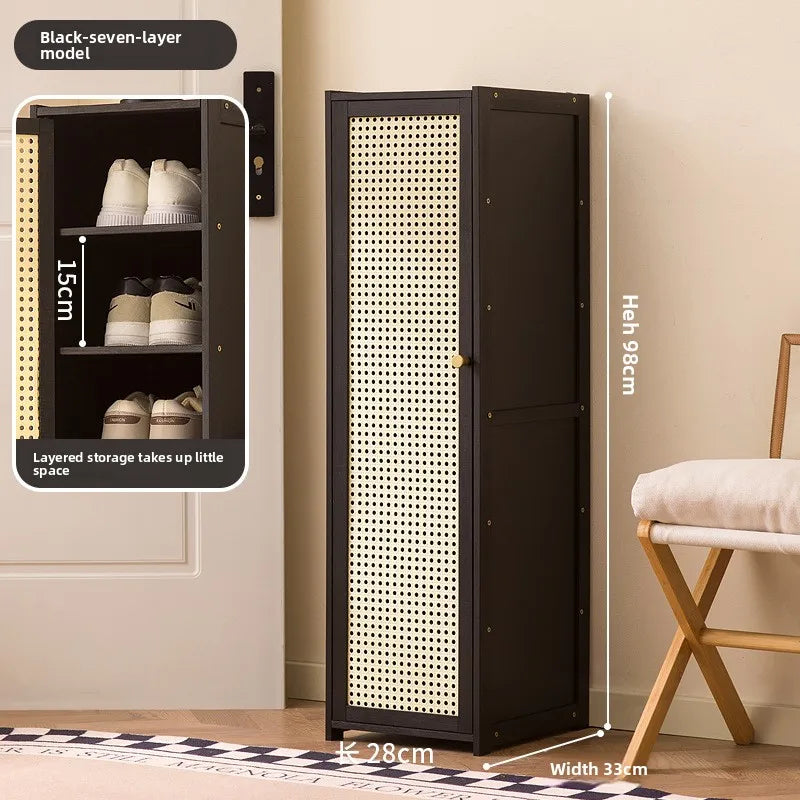 Shoe cabinet household entrance extremely narrow small shoe rack multi-layer indoor good-looking simple storage cabinet Oasis Select Black seven layers