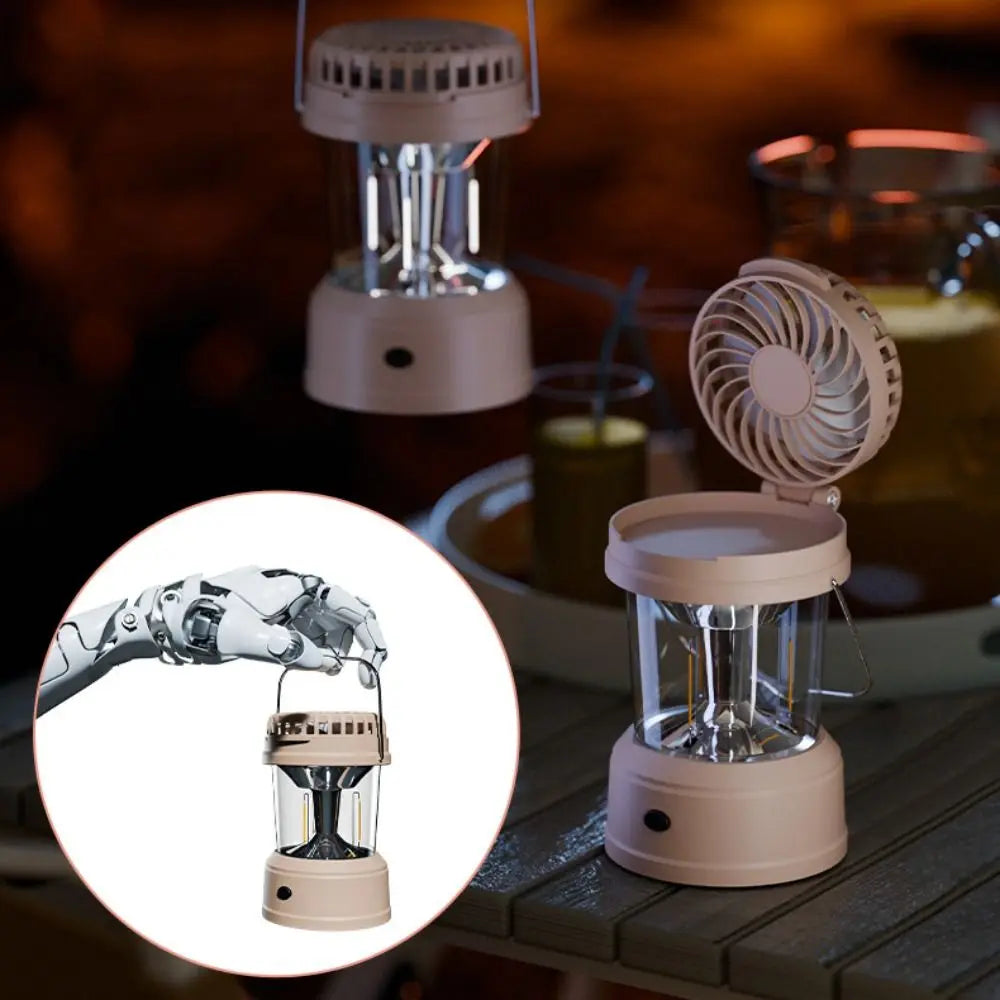 Practical 2 in 1 LED Fan Lantern Foldable Strong Light Camping Lantern with Fan Cool with Handle Portable Electric Fan Household Oasis Select