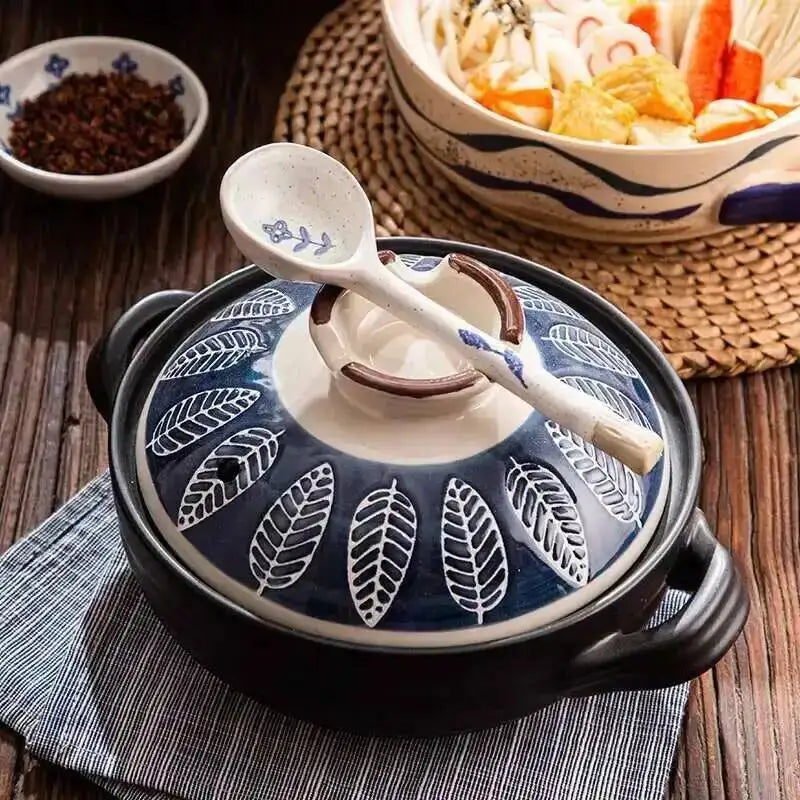 Japanese Ceramic Casserole Stew Pot Household Cooking Gas Retro Flower Pattern Soup Pots High Temperature Resistant Cooking Pot Oasis Select