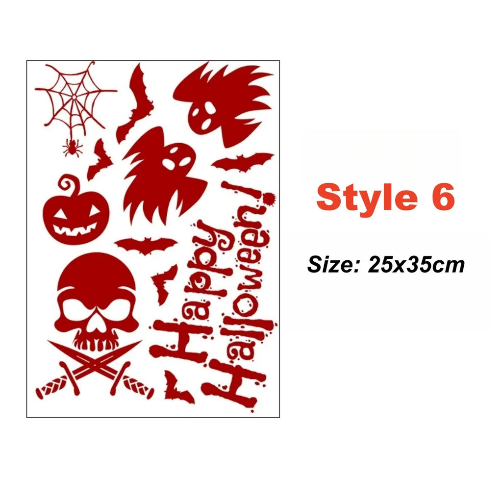 Halloween Wall Doors Windows Stickers Blood Handprint Footprint Skull Pattern Halloween Party Scene Decor Supplies Horror Props Oasis Select Style 6