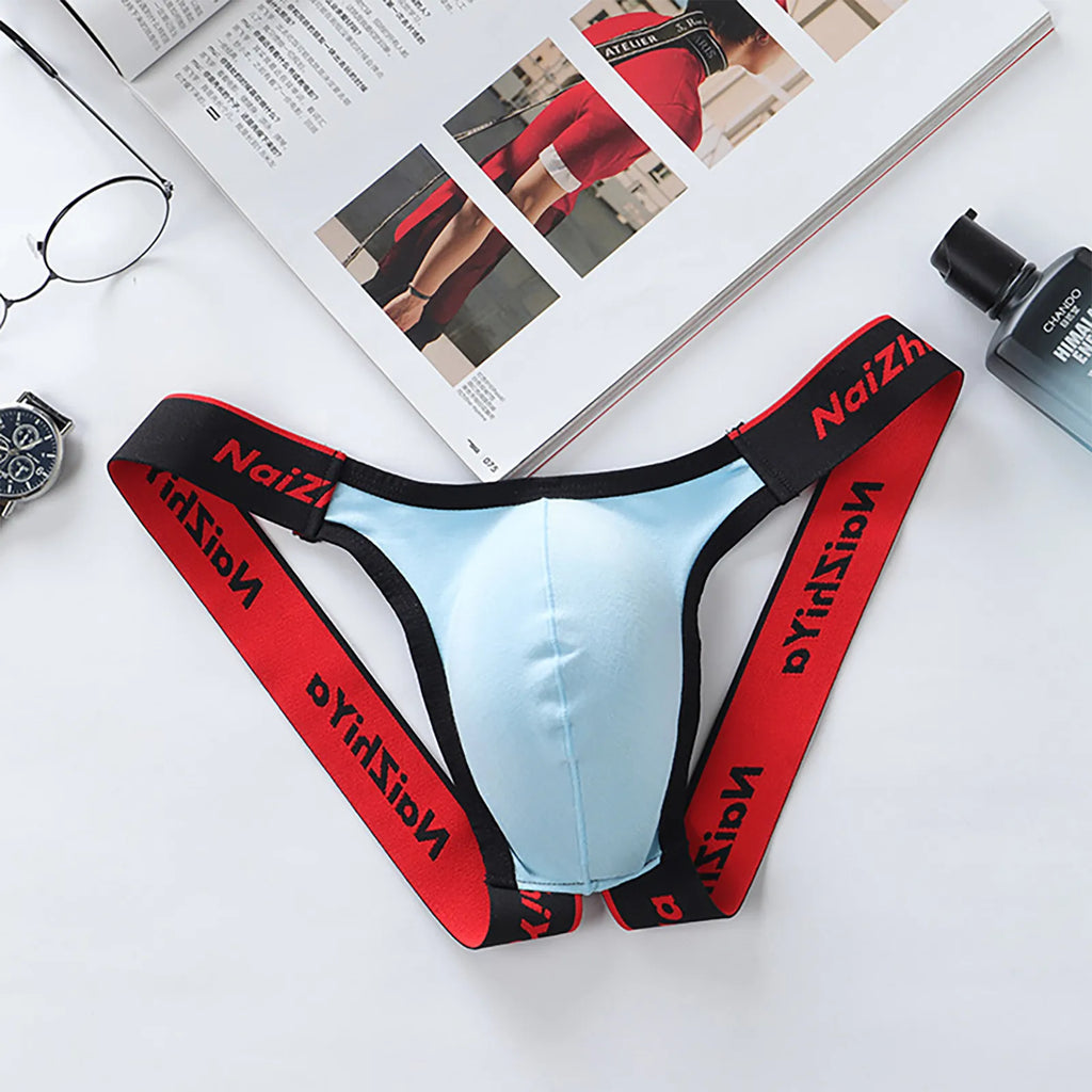 Men Sexy Gay Thongs Polyester Cueca Hombre Jockstrap Men Erotic Open Back Underwear Mens Erotic Low Waist Thong T Shape G String Oasis Select Light Blue M