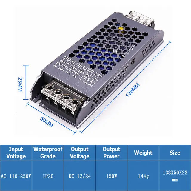 Ultra Thin LED Power Supply DC 12V 24V TO AC 110V 220V Lighting Transformers 60W 100W 200W 300W 400W 500W Driver For LED Strips Oasis Select 150W 24V