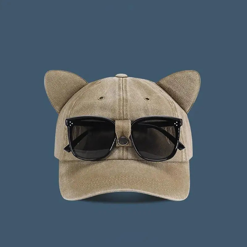 Gorras Embroidered Cat Ear Baseball Cap Women очки солнцезащитные женск 모자 UV Protection Summer Sunhat zomer pet dames Oasis Select Khaki one size