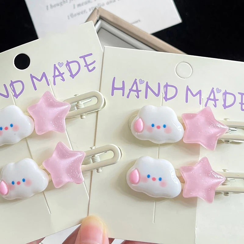 Lovely Sweet Cloud Star Hair Clip Cute Pink Pentagram Hairpin Girly Side Bang Clips Headwear Hair Accessories Oasis Select