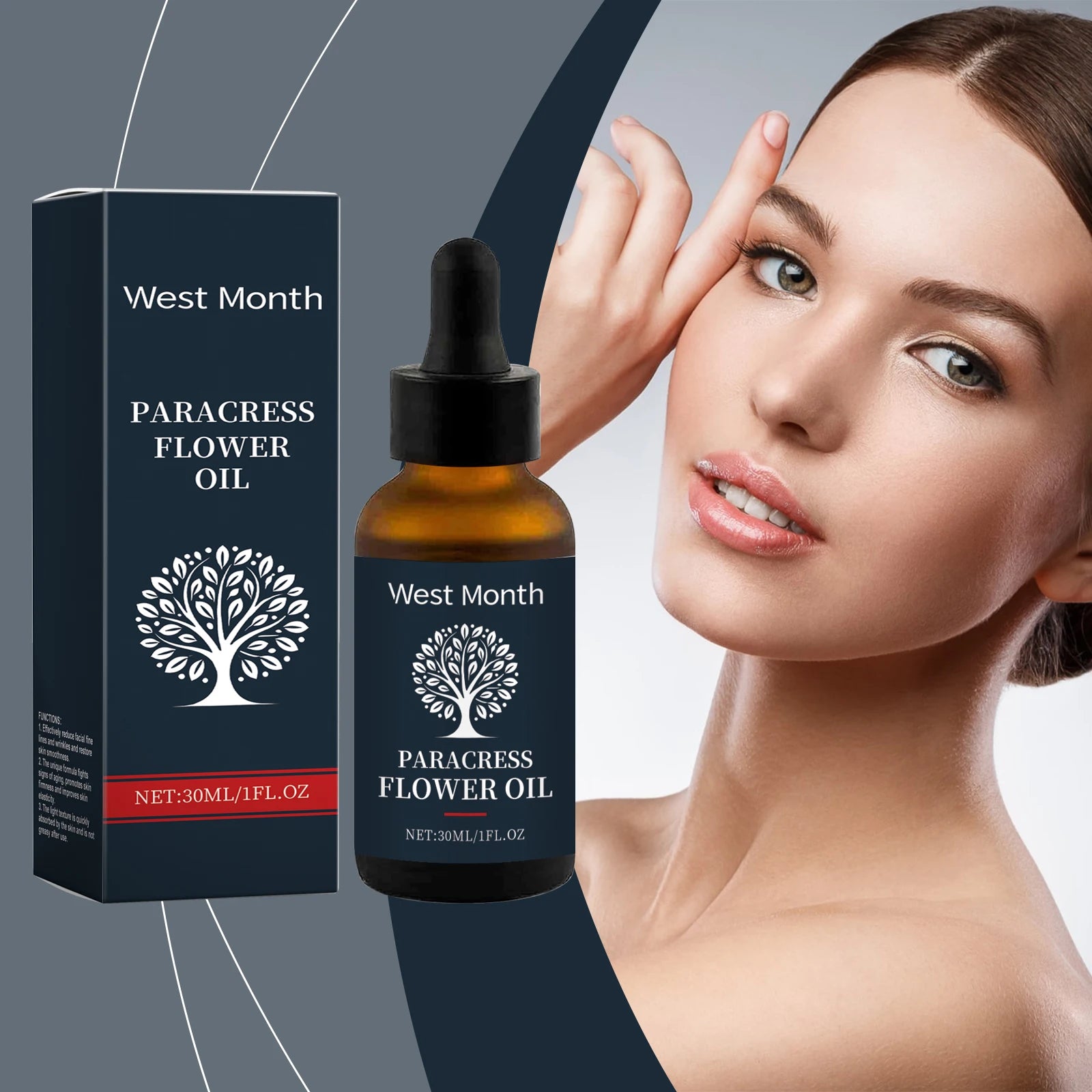 WEST MONTH Paracress Flower Essence Oil Reduce Facial Fine Lines Wrinkles Light Texture Quickly Absorbed Not Greasy After Use Oasis Select