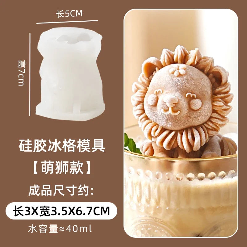 Home Lion Bear Ice Cube Mold Lion Pagoda Silicone Ice Lattice Coffee Milk Tea Refrigerator Creative Ice Grinding Tools Oasis Select B