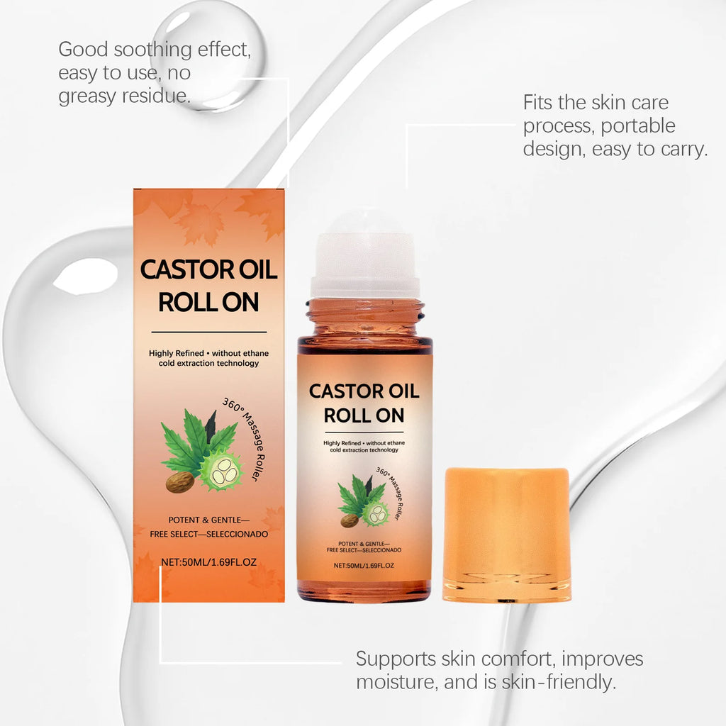 Natural Castor Oil Roll-On for Hair & Skin Care, 360° Massage Roller Deep Hydration Anti-Frizz Scalp Treatment Body Moisturizer Oasis Select