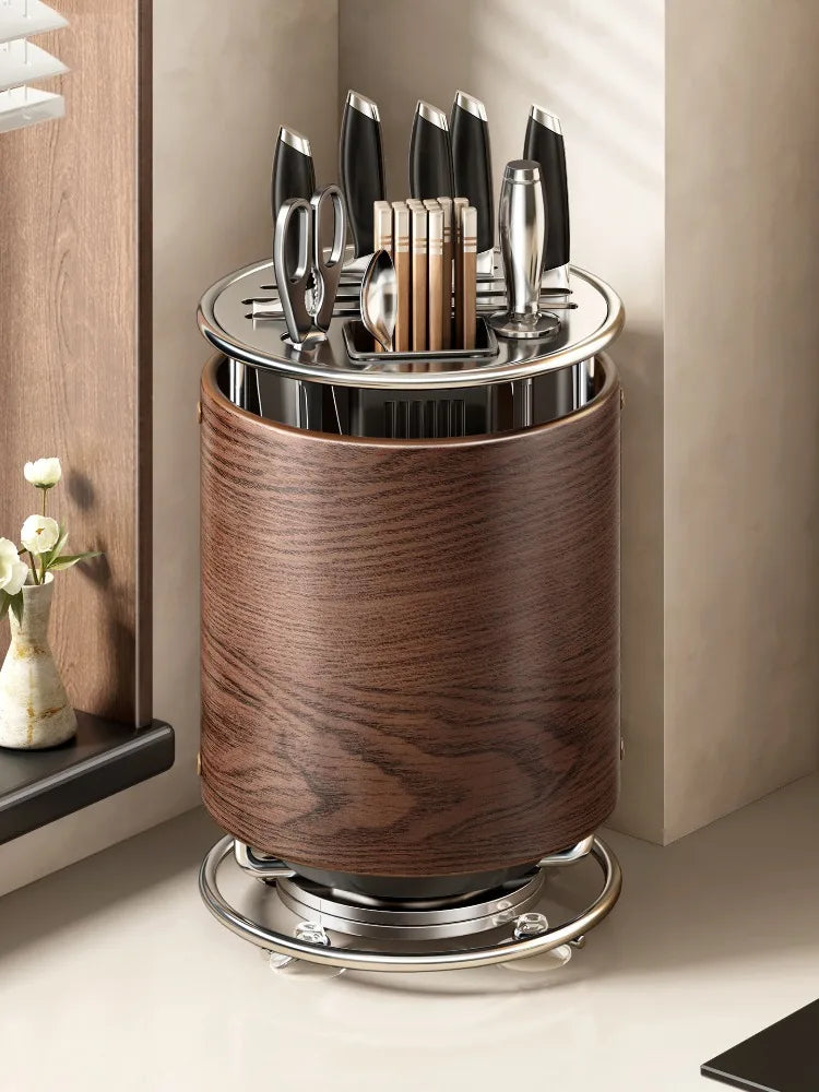 Multifunctional Rotating Kitchen Knife Holder with Chopstick Barrel Countertop Organizer Storage Rack for Knives & Utensils Oasis Select