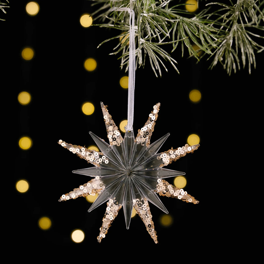 Sequined Acrylic Christmas Ornaments – Snowflake & Bell Pendants