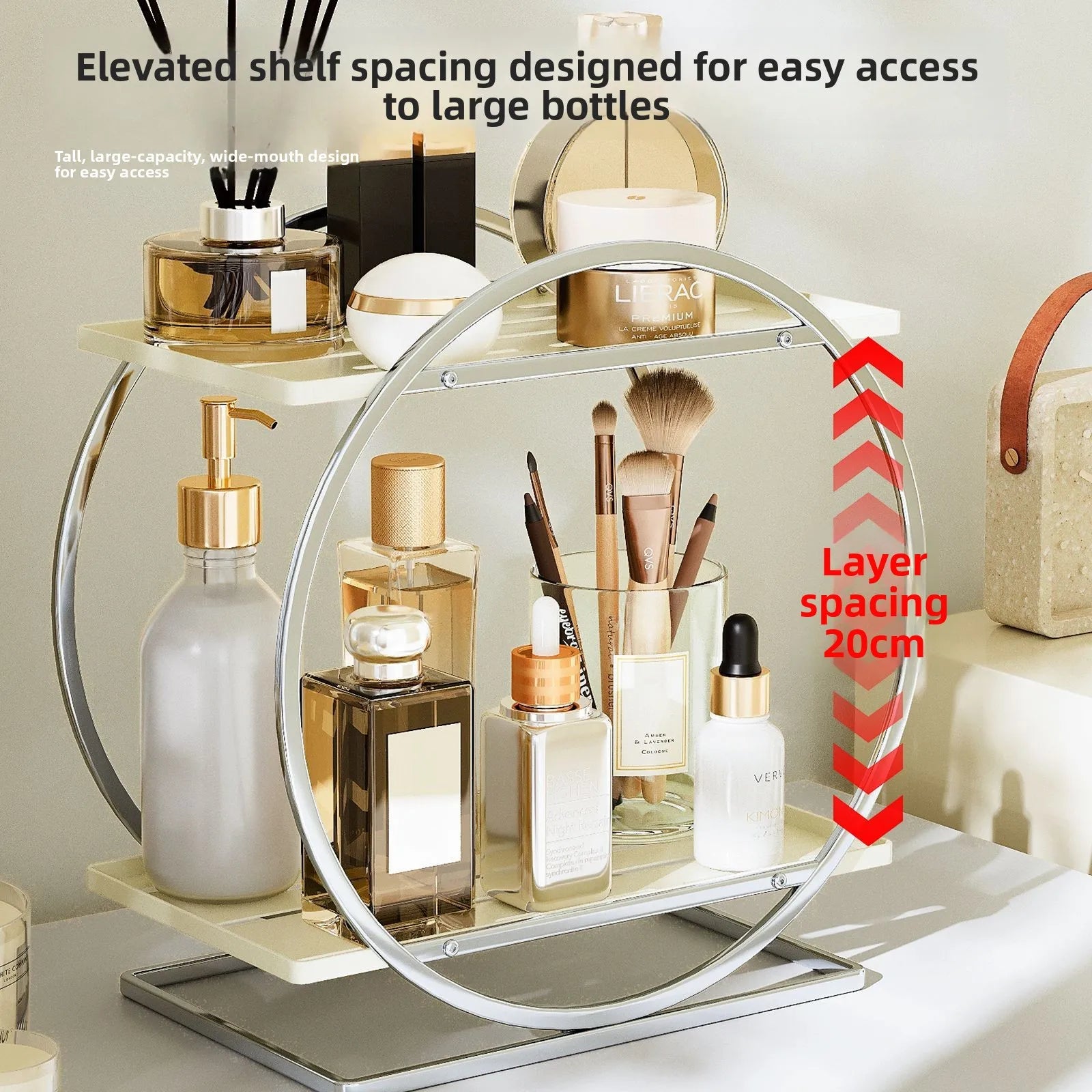 Cosmetics Storage Rack, Tabletop Shelf, Wrought Iron Layered Rack, Dresser, Skin Care Products, Perfume Display Rack Oasis Select