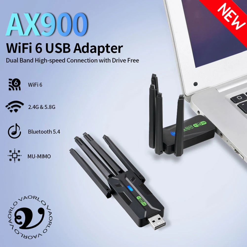 AX900 WIFI6 Bluetooth 5.4 USB Wireless Adapter 2.4G/5Ghz 900Mbps Dual Band 4-Antennas WiFi Network Card Dongle Only For WIN10/11 Oasis Select