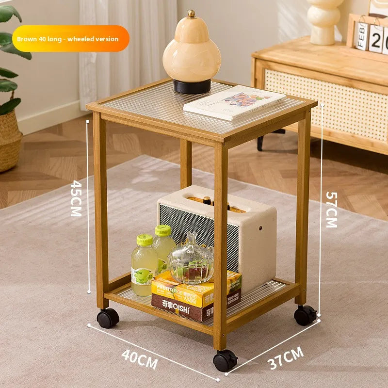 Living room mobile small coffee table cart sofa side cabinet side cabinet bedroom bedside shelf small side table Oasis Select Brown 40 with wheels