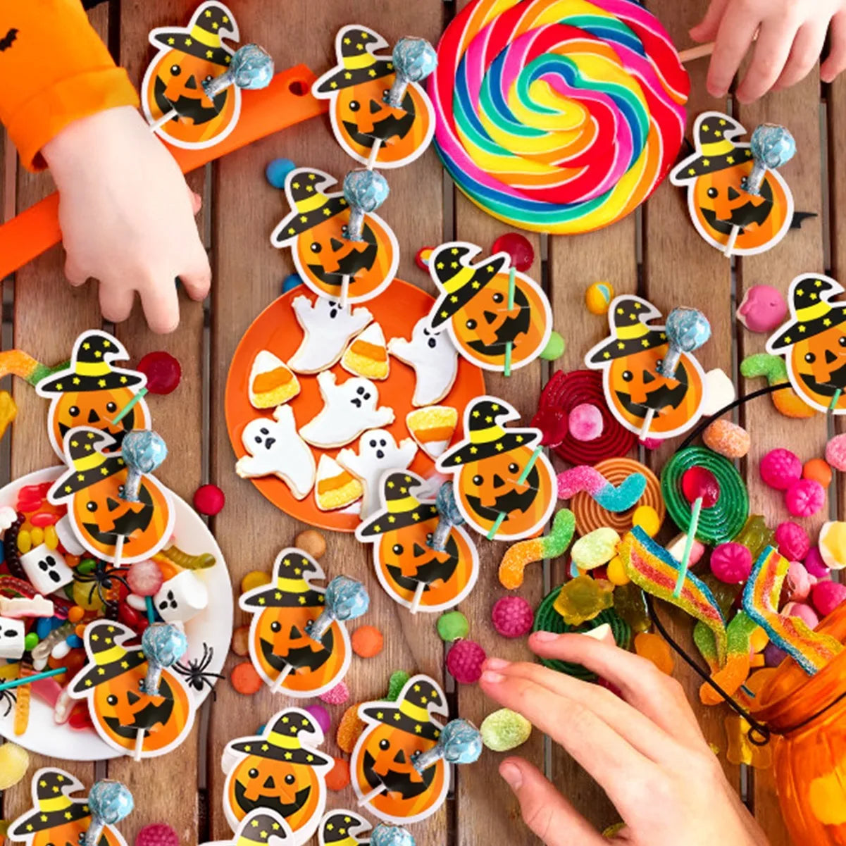 50Pcs Halloween Candy Package Card Ghost Pumpkin Lollipop Holder Cards Kids Halloween Party Home Diy Decor Supplies Oasis Select