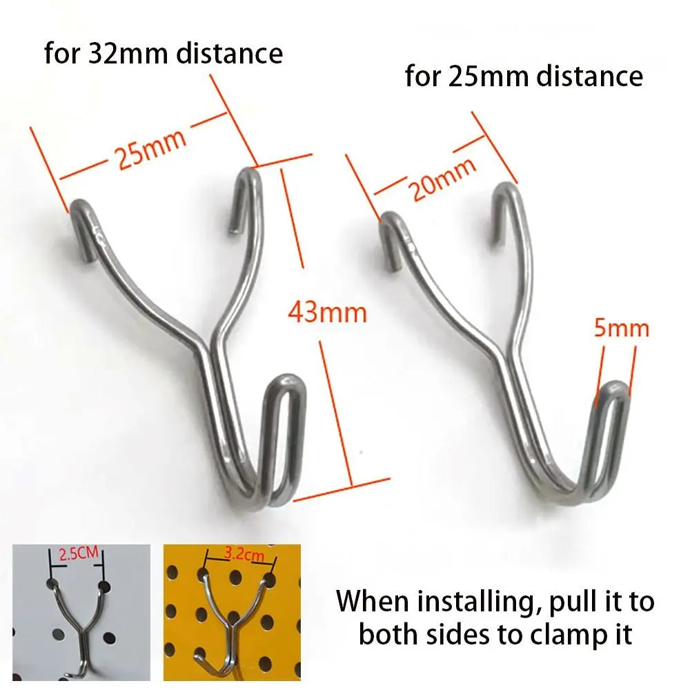 10Pcs Hardware Fastener Hanging Board Hole Hook 2.5cm/3.2cm Hole Distance Garage Workshop Storage Rack Pegboard Plate Hook Oasis Select
