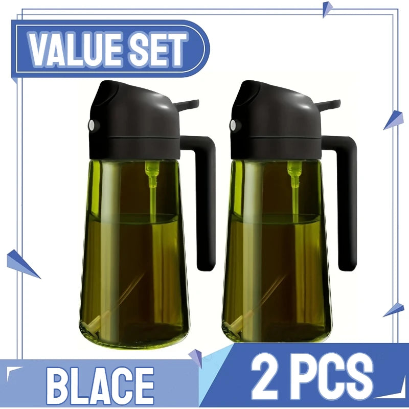 Olive Oil Spray Bottle for Oil Bottle Pouring for Cooking Oil Spices Camping Dispenser with Automatic Lid Spice Shaker Oasis Select Upgraded -2PCS-black