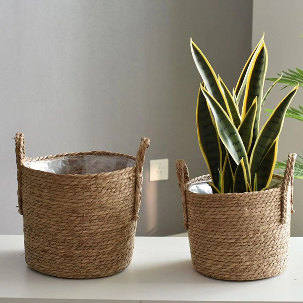 Planter Basket Straw Flowerpot Wicker Planter Basket Flower Pot Rattan Straw Flower Basket For Home Garden Yard Decoration Oasis Select