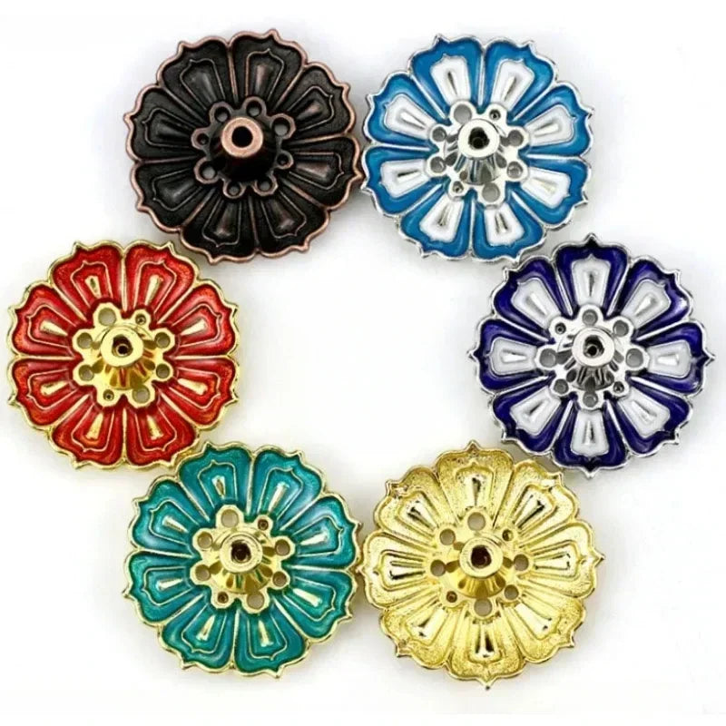 1PCS Lotus Alloy Incense Burner Stick Holder Home Buddhism Line Incense Plate Sandalwood Coil Base Temples Delicate Home Decor Oasis Select