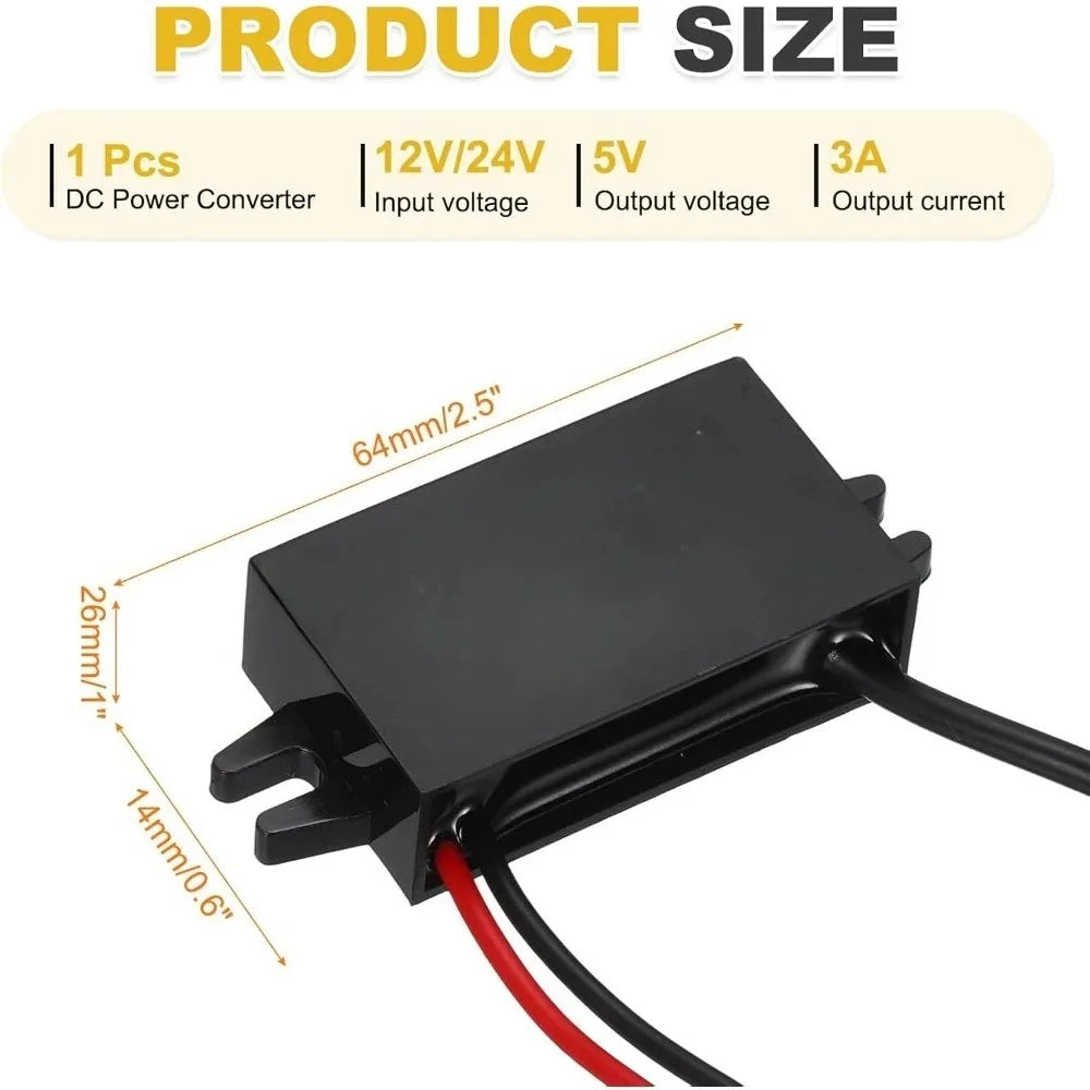 12/24V To 5V Power Converter 3A Step Down Converter Voltage Reducer Transformer Power Supply Module For Car Truck Solar System Oasis Select