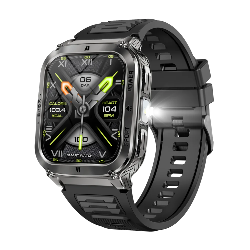 GPS Smartwatch Sports Fitness Outdoors Smart Watch 3ATM Waterproof 1.83" Music Blue Tooth Call LED Flashlight Heart Rate Health Oasis Select BKBKS