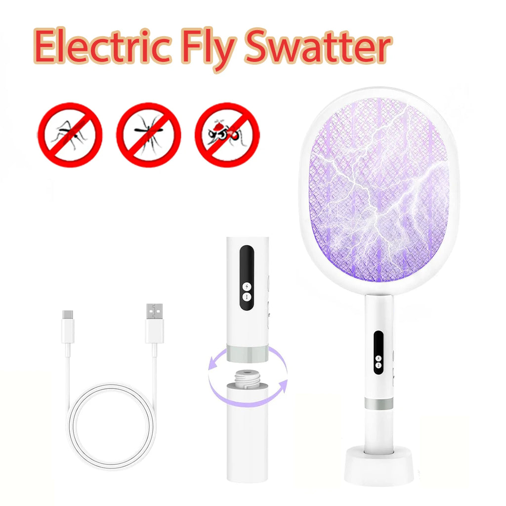 Electric Fly Swatter, 4000V Foldable Fly Zapper with USB Rechargeable Battery, Flying Insects for Living Room, Garden Home Oasis Select Removable