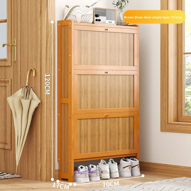 Ultra-thin shoe cabinet 17cm household door economical simple modern storage cabinet narrow large capacity tipping bucket Oasis Select Brown single 3-70