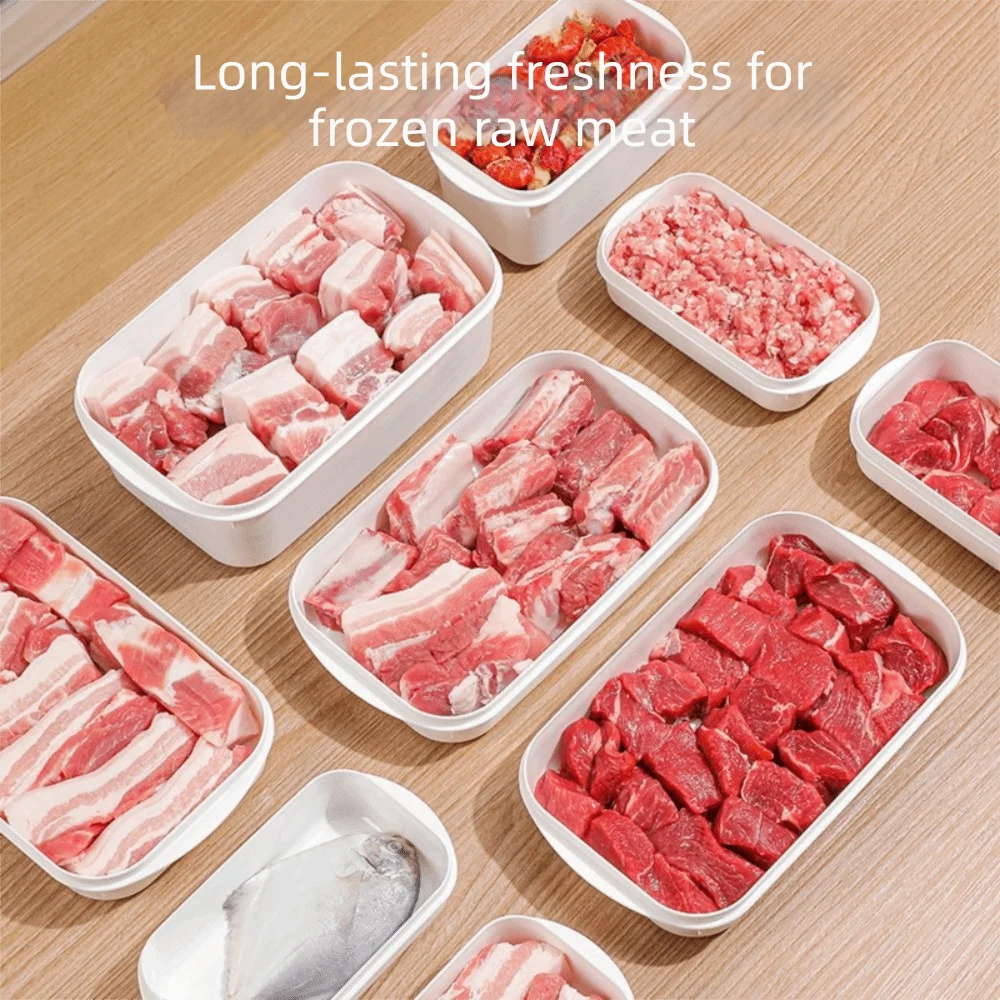 4Pcs Airtight Freezer Fresh-Keeping Box Microwave Safe 350/800ml Refrigerator Organizer Box Stackable White Oasis Select