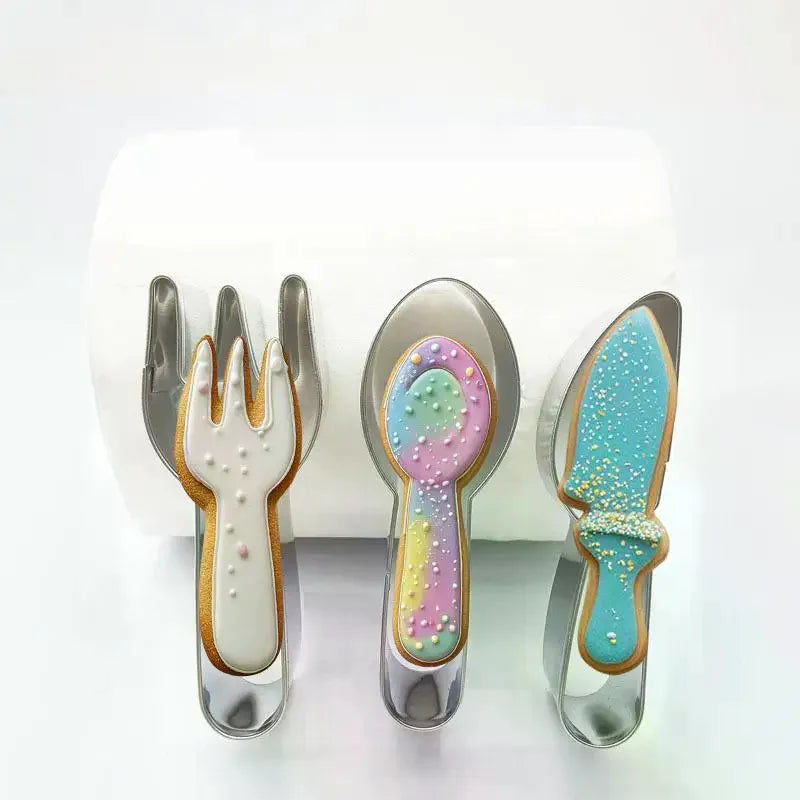 Cute Knife Fork Spoon Shaped Cookie Cutters Tableware Biscuits Moulds Stamps Stainless Steel Fondant Embossing Baking Tools Oasis Select