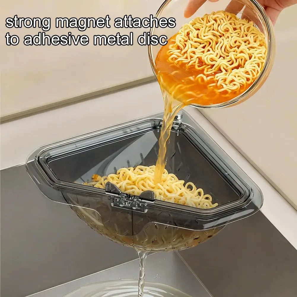 Magnetic Corner Sink Drain Basket – No-Drill Food Strainer