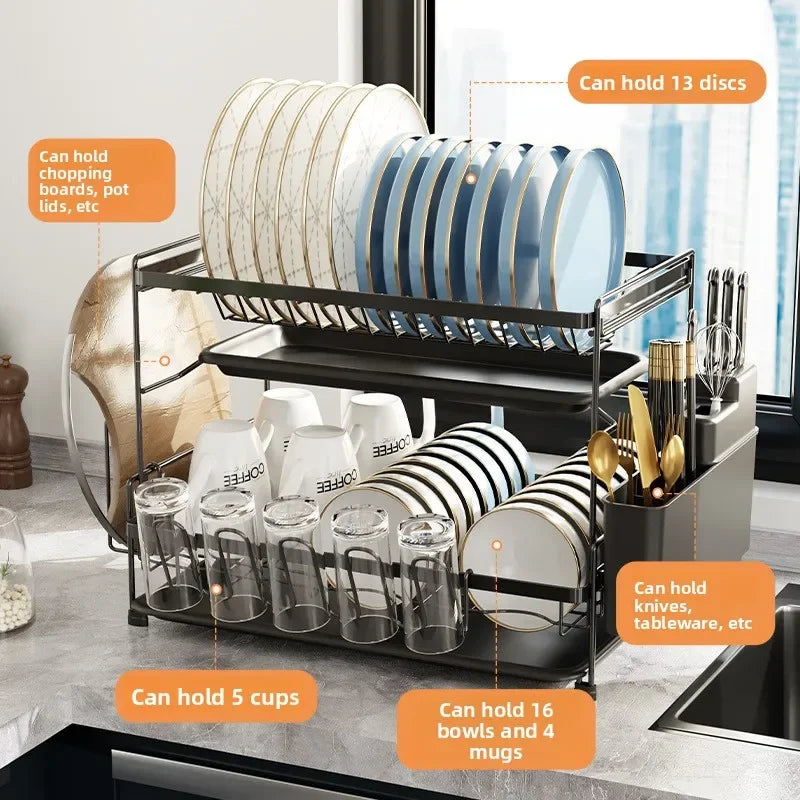 Kitchen Dish Shelf Countertop Cutlery Plate Drain Rack Basket Multifunctional Household Dish and Chopsticks Drain Storage Box Oasis Select