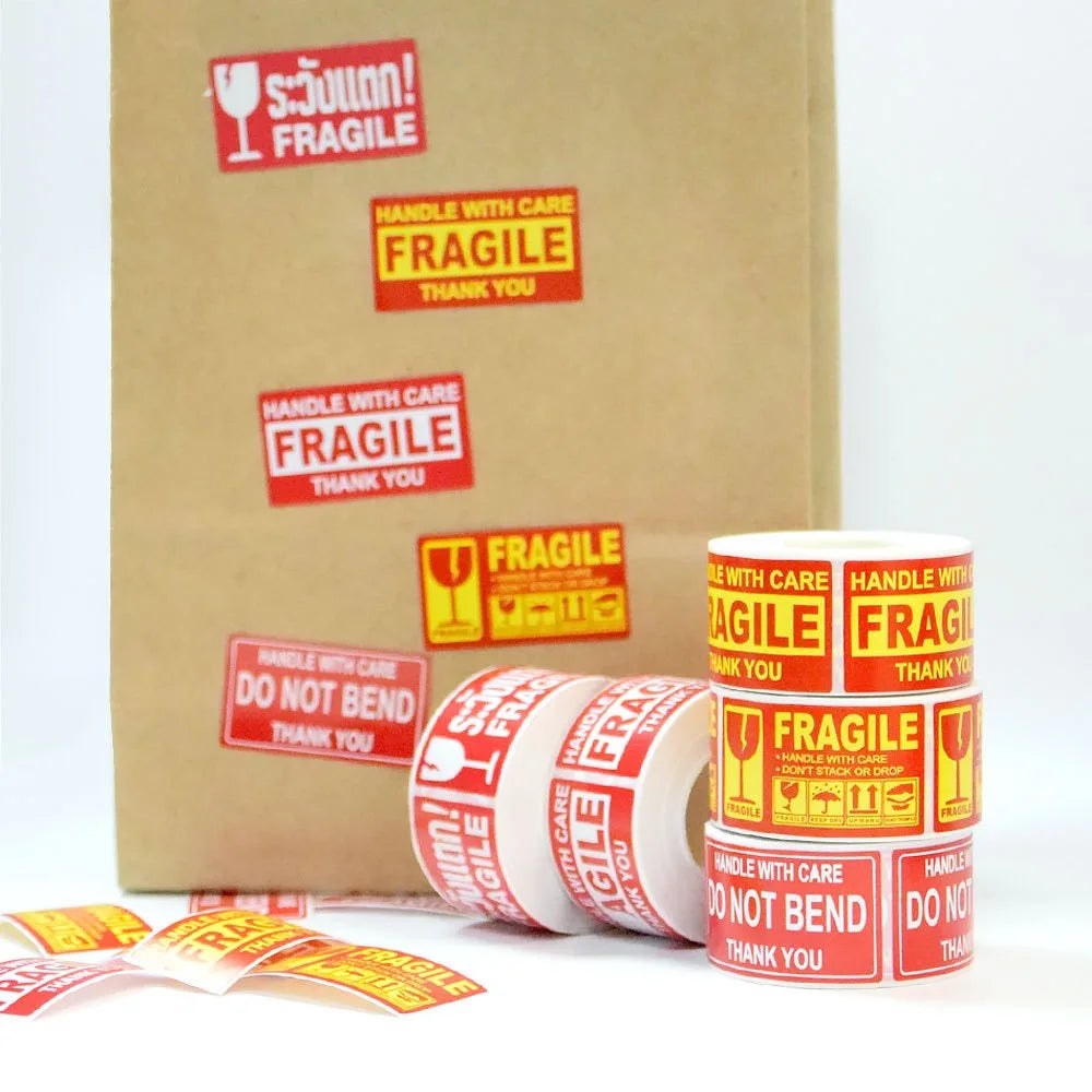 250pcs/roll,Fragile warning label, English copperplate sticker, anti-removal fragile warning label, red warning label Oasis Select