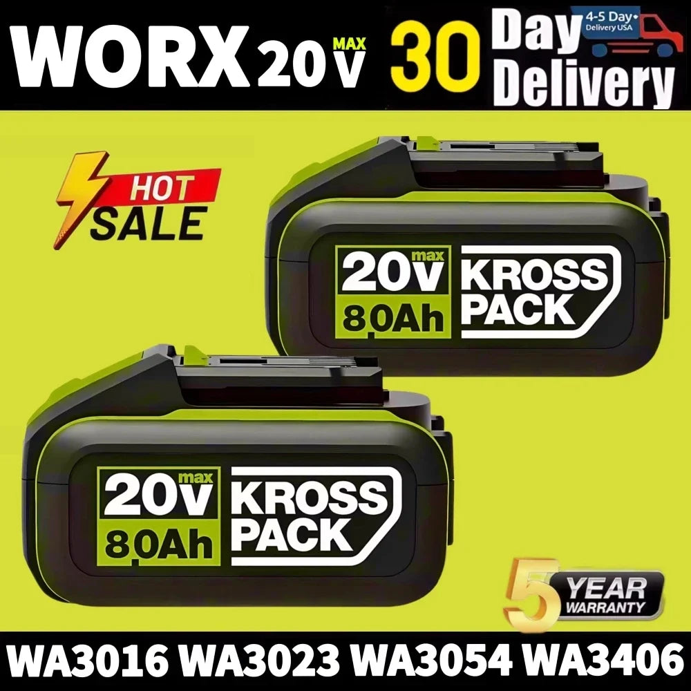 For 20V WORX Replacement Lithium-ion Battery 6000/8000mAh for WA3551 WA3551.1 WA3553 WA3641 WX373 Rechargeable Battery Tool Oasis Select