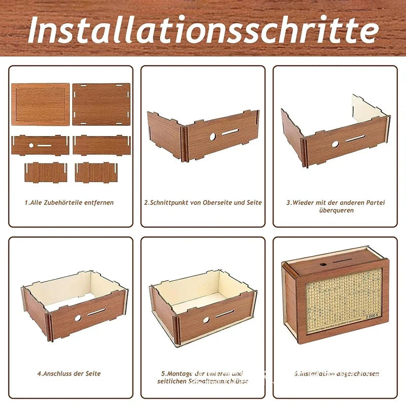 1000/2000/3000/5000/10000 Euro Money Box Piggy Bank Wood Money Bank Reusable Money Box with Saving Goal and Numbers Boxes Oasis Select