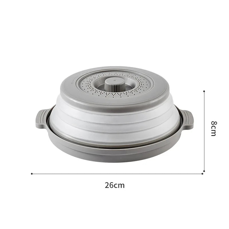 10.2 Inch Microwave Plate Cover 2 in 1 Cover As Splatter Guard Collapsible Lid for Plate Dish Bowl Multi-Purpose Kitchen Gadget Oasis Select grey-With bottom