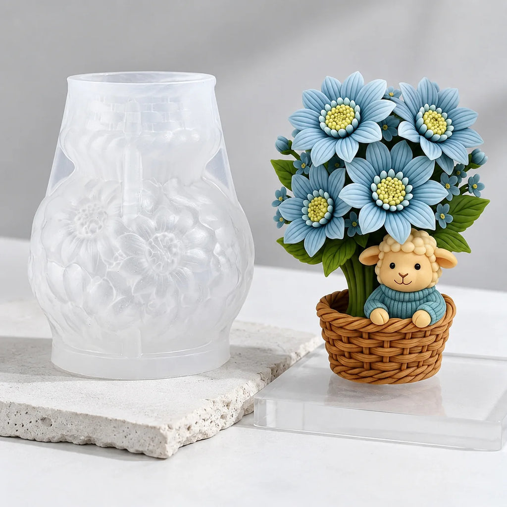 3D Sheep Flower Basket Silicone Candle Mold – DIY Craft